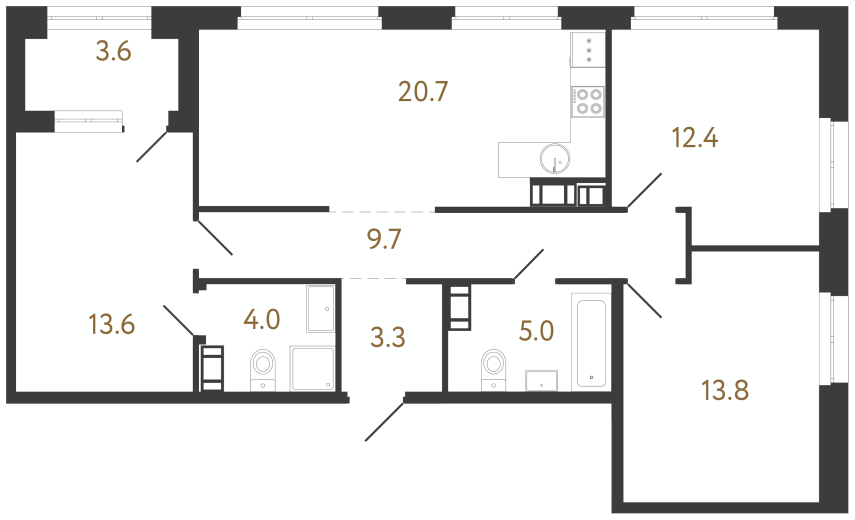 3-комнатная квартира  №41 в Куинджи: 82.5 м², этаж 7 - купить в Санкт-Петербурге