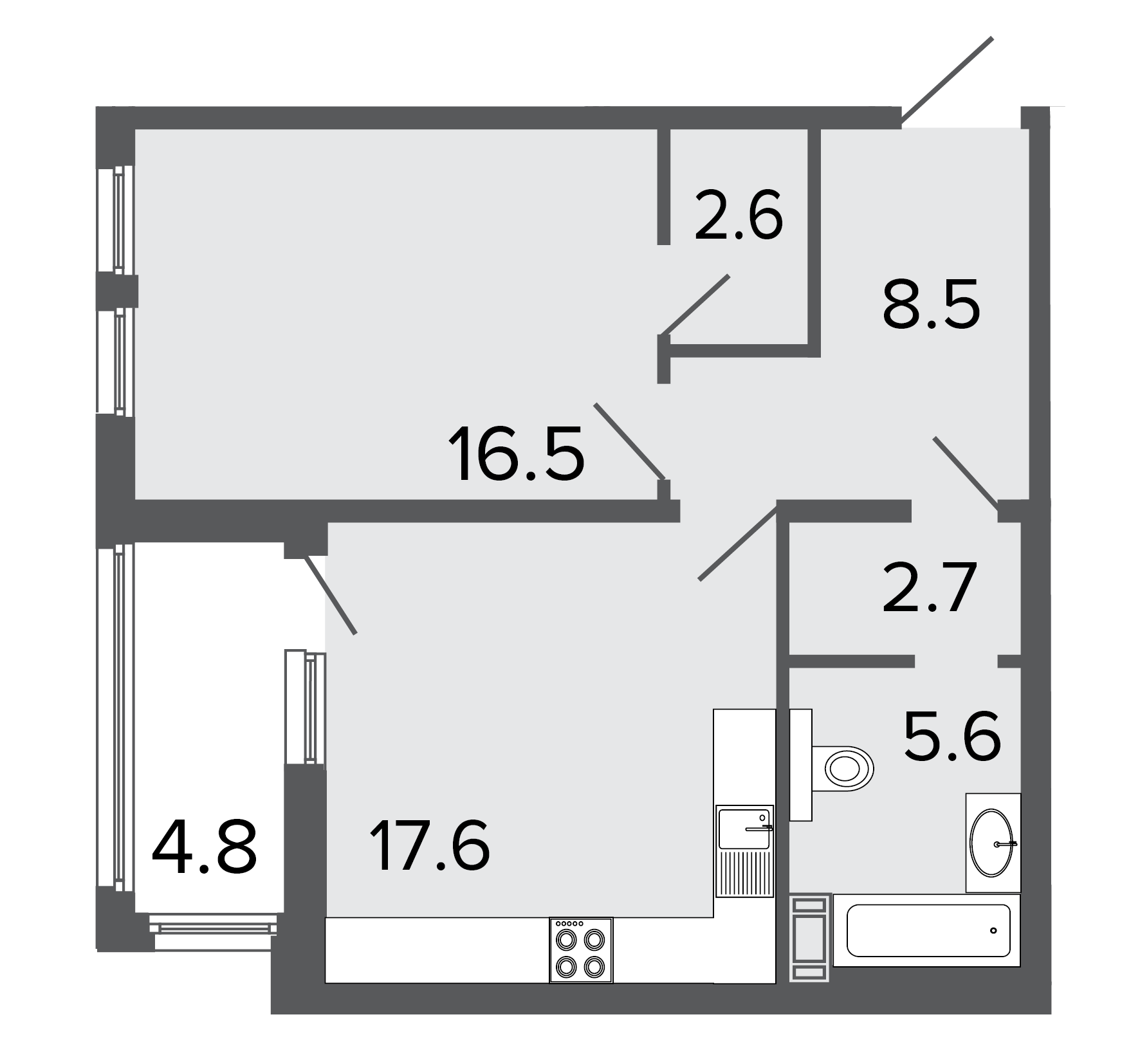 1-комнатная квартира  №80 в Созидатели: 53.5 м², этаж 8 - купить в Санкт-Петербурге