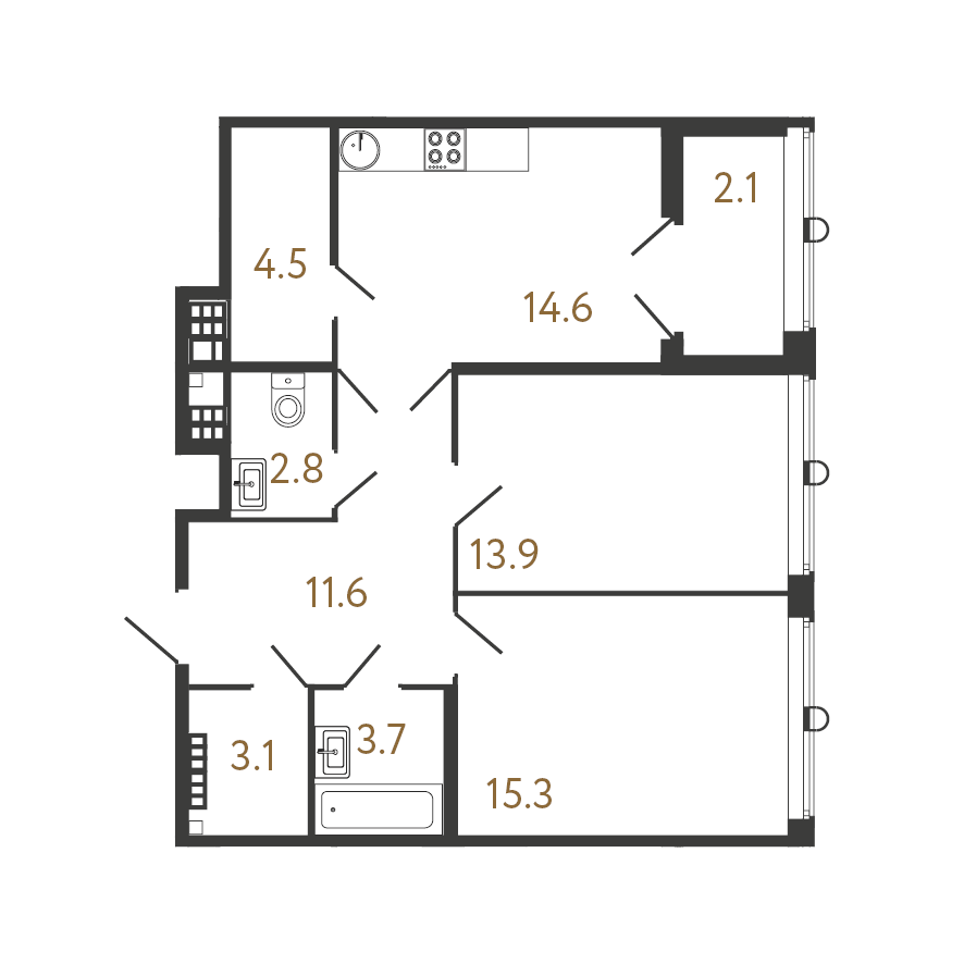 2-комнатная квартира  №122 в Миръ: 70.4 м², этаж 7 - купить в Санкт-Петербурге