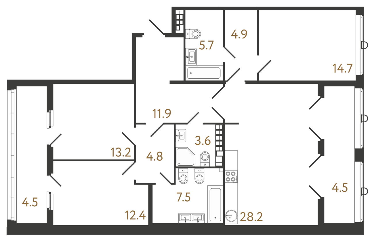 3-комнатная квартира  №43 в Миръ: 106.9 м², этаж 6 - купить в Санкт-Петербурге