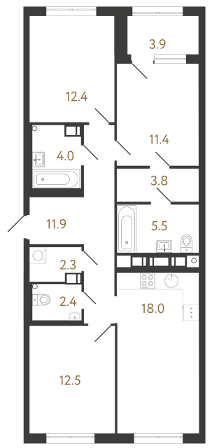 3-комнатная квартира  №183 в Струны I: 84.2 м², этаж 6 - купить в Санкт-Петербурге