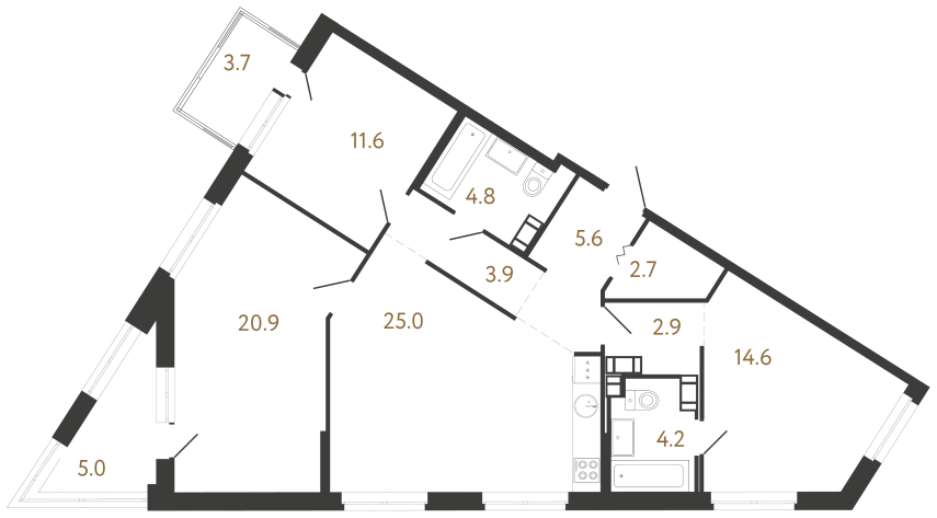3-комнатная квартира  №152 в Куинджи: 96.2 м², этаж 5 - купить в Санкт-Петербурге