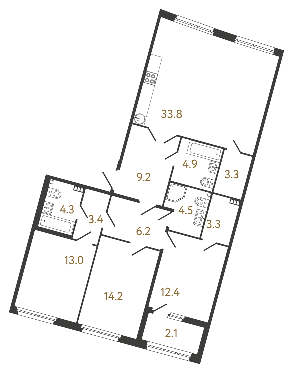 3-комнатная квартира  №9 в Миръ: 112.3 м², этаж 4 - купить в Санкт-Петербурге