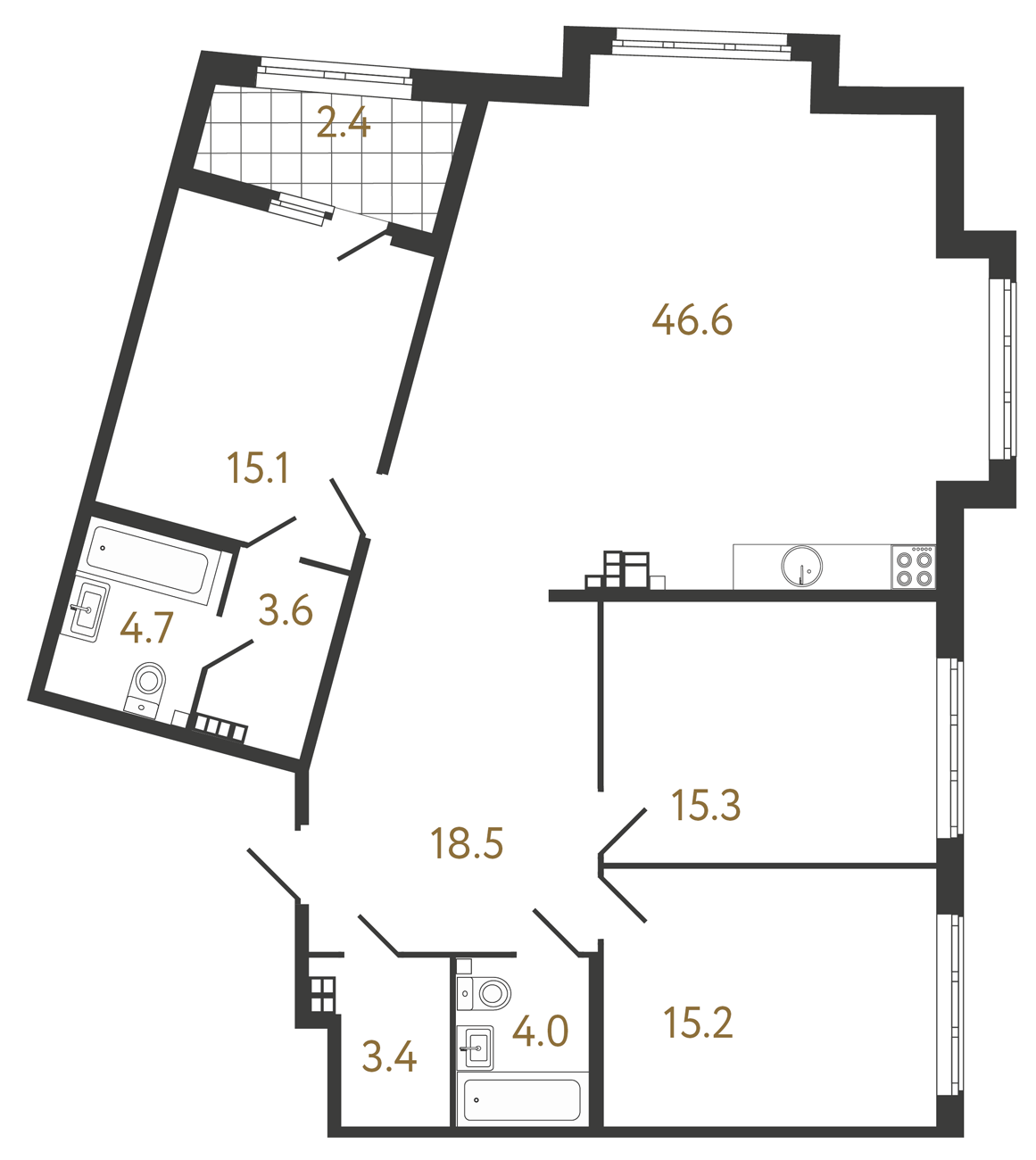 3-комнатная квартира  №37 в Миръ: 126.4 м², этаж 5 - купить в Санкт-Петербурге