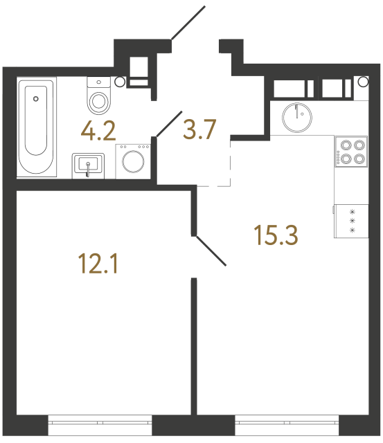 1-комнатная квартира  №272 в Струны I: 35.1 м², этаж 14 - купить в Санкт-Петербурге
