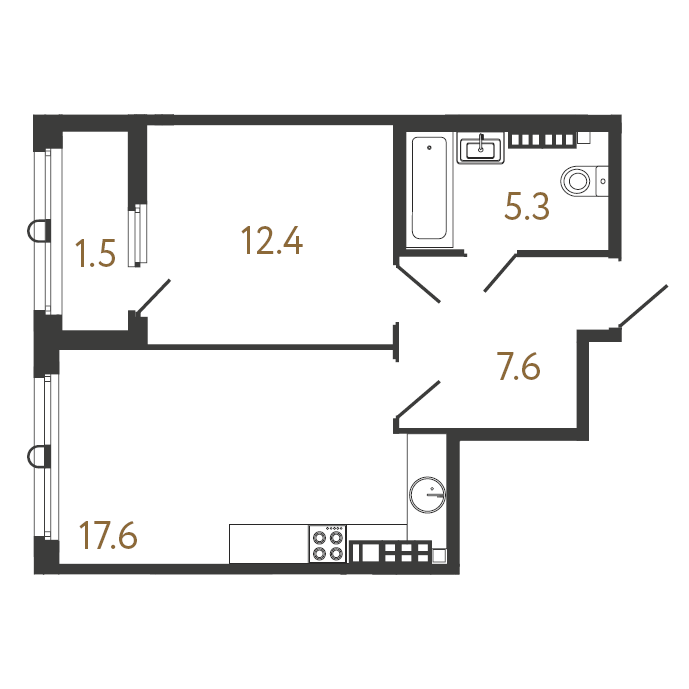 1-комнатная квартира  №173 в Миръ: 42.9 м², этаж 7 - купить в Санкт-Петербурге