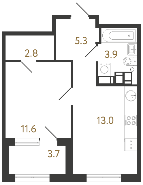 1-комнатная квартира  №558 в Струны I: 36.6 м², этаж 21 - купить в Санкт-Петербурге