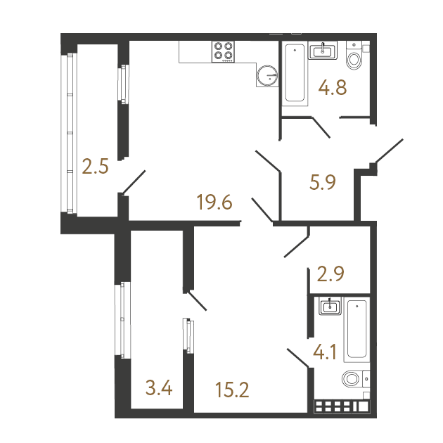 1-комнатная квартира  №84 в Миръ: 52.5 м², этаж 7 - купить в Санкт-Петербурге