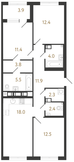 3-комнатная квартира  №233 в Лисичанская, 22: 84.2 м², этаж 4 - купить в Санкт-Петербурге