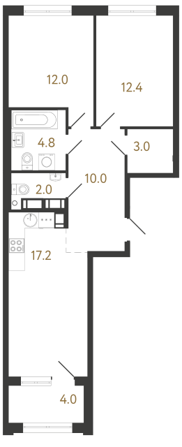 2-комнатная квартира  №286 в Alter: 61.4 м², этаж 3 - купить в Санкт-Петербурге
