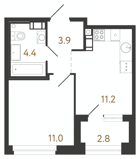1-комнатная квартира  №292 в Черная речка, 41: 30.5 м², этаж 8 - купить в Санкт-Петербурге
