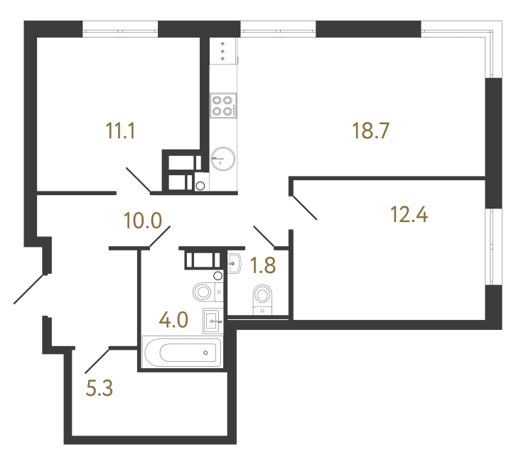 2-комнатная квартира  №80 в Черная речка, 41: 63.3 м², этаж 12 - купить в Санкт-Петербурге