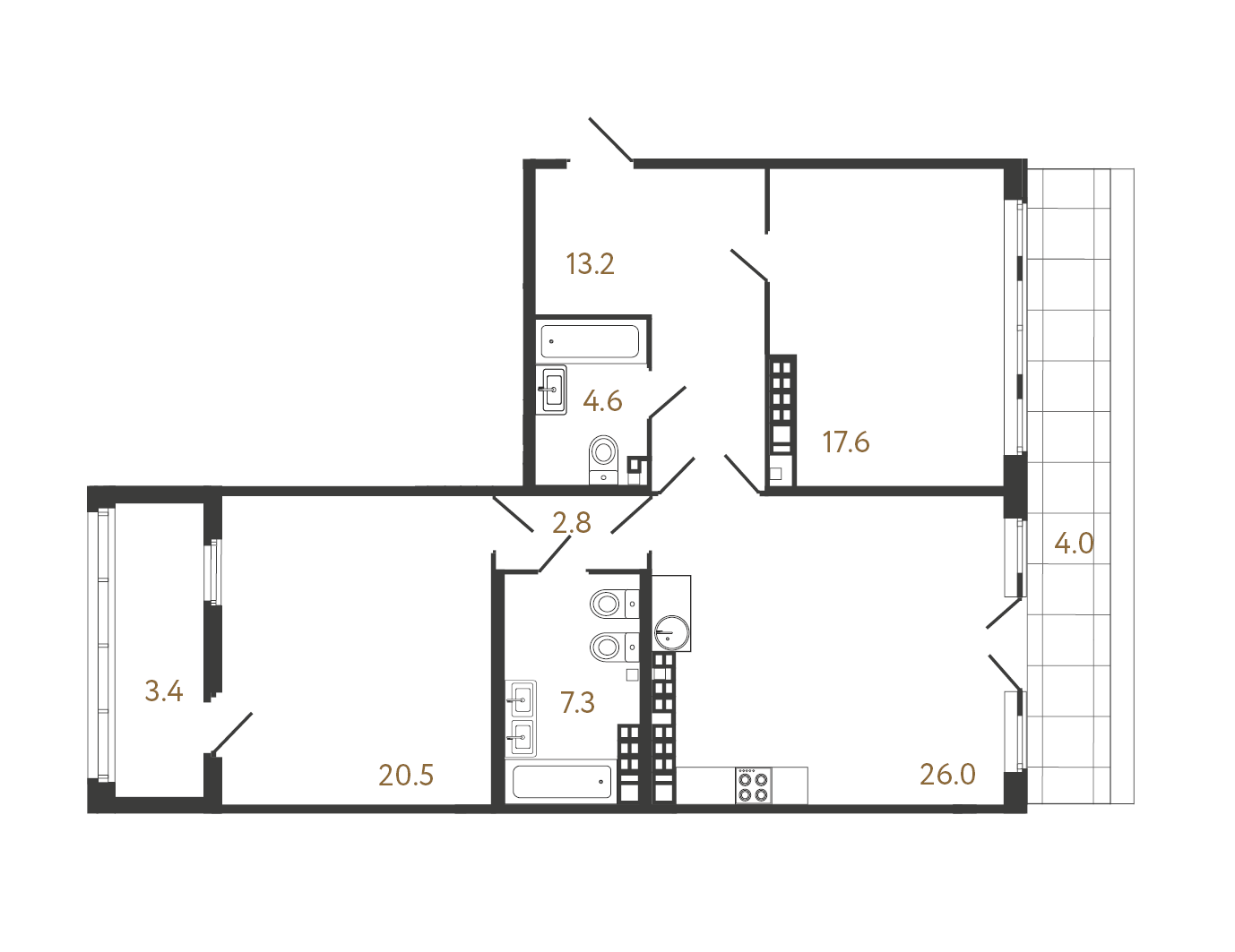 2-комнатная квартира  №86 в Миръ: 92 м², этаж 8 - купить в Санкт-Петербурге