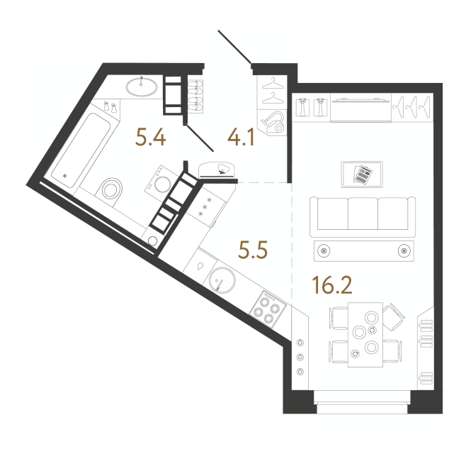 1-комнатная квартира  №158 в Куинджи: 31.2 м², этаж 6 - купить в Санкт-Петербурге