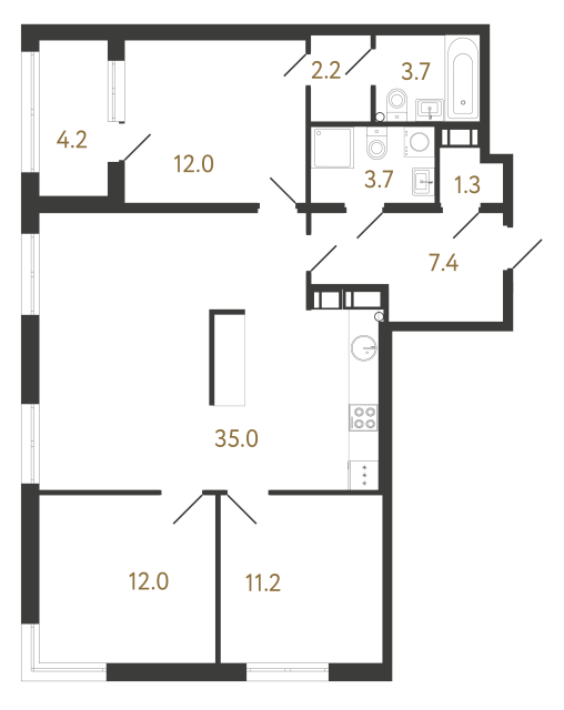 3-комнатная квартира  №545 в Струны I: 88.5 м², этаж 19 - купить в Санкт-Петербурге