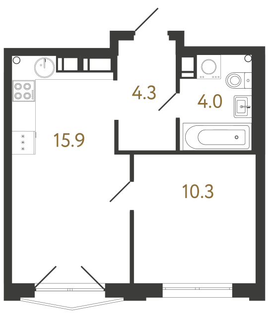 1-комнатная квартира  №418 в Svetlana Park: 34.5 м², этаж 15 - купить в Санкт-Петербурге