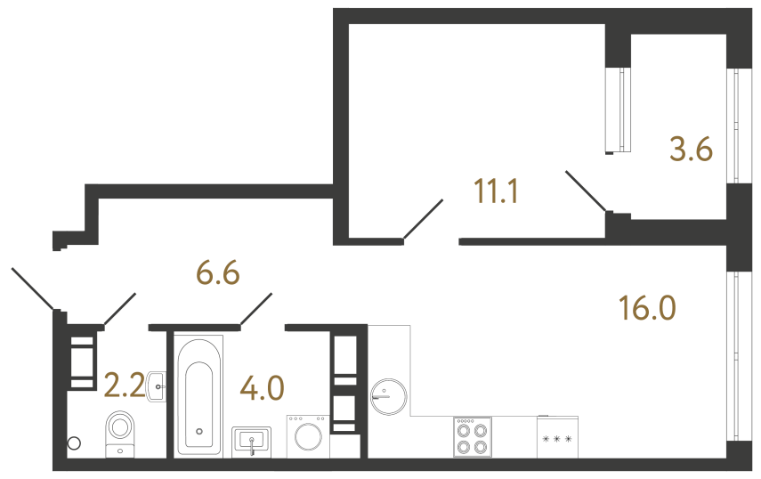 1-комнатная квартира  №548 в Струны I: 39.9 м², этаж 20 - купить в Санкт-Петербурге