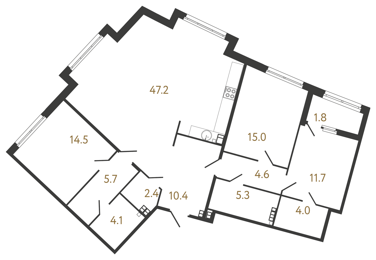 3-комнатная квартира  №11 в Миръ: 124.9 м², этаж 5 - купить в Санкт-Петербурге