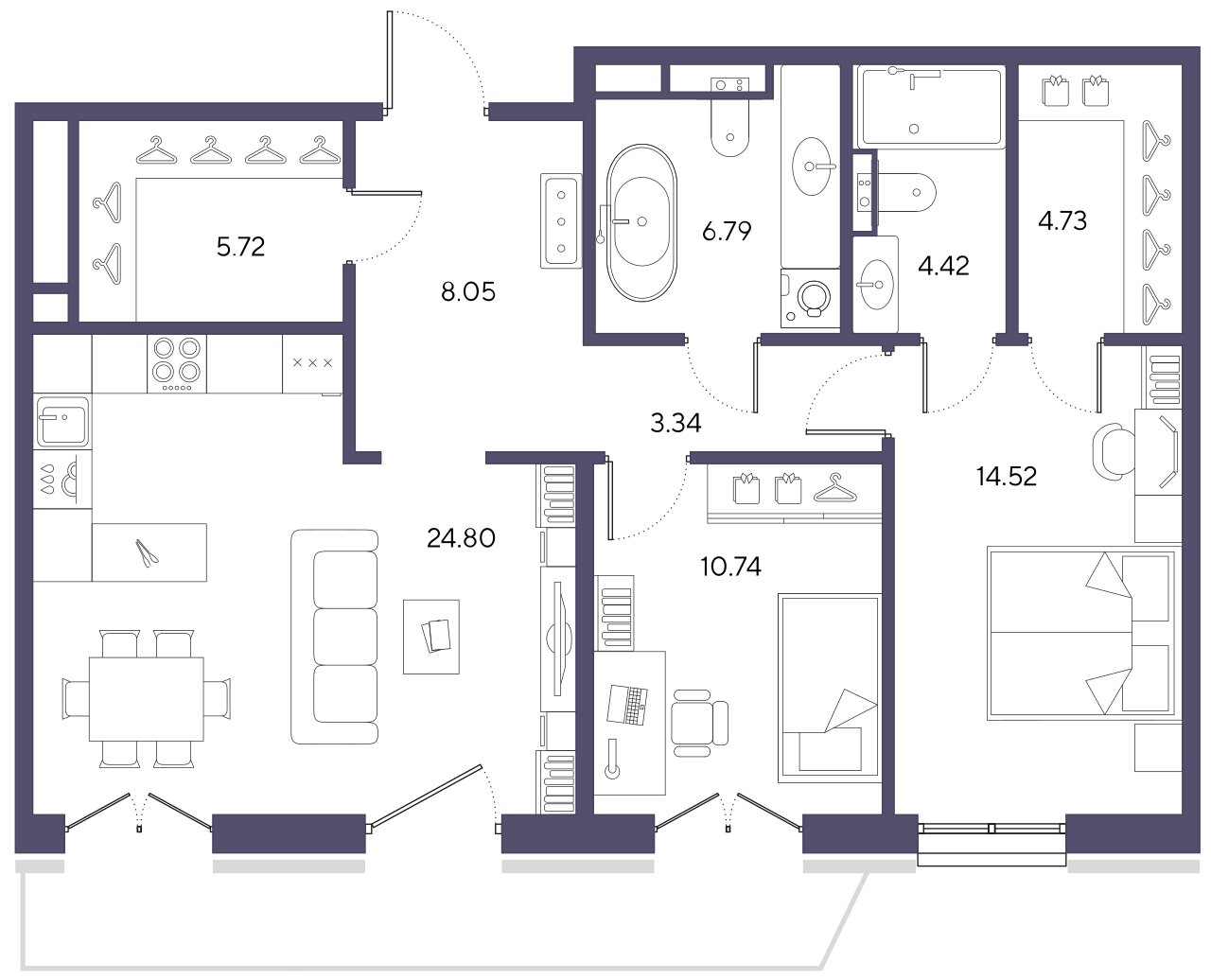 2-комнатная квартира  №30 в Большой, 67: 83.11 м², этаж 8 - купить в Санкт-Петербурге