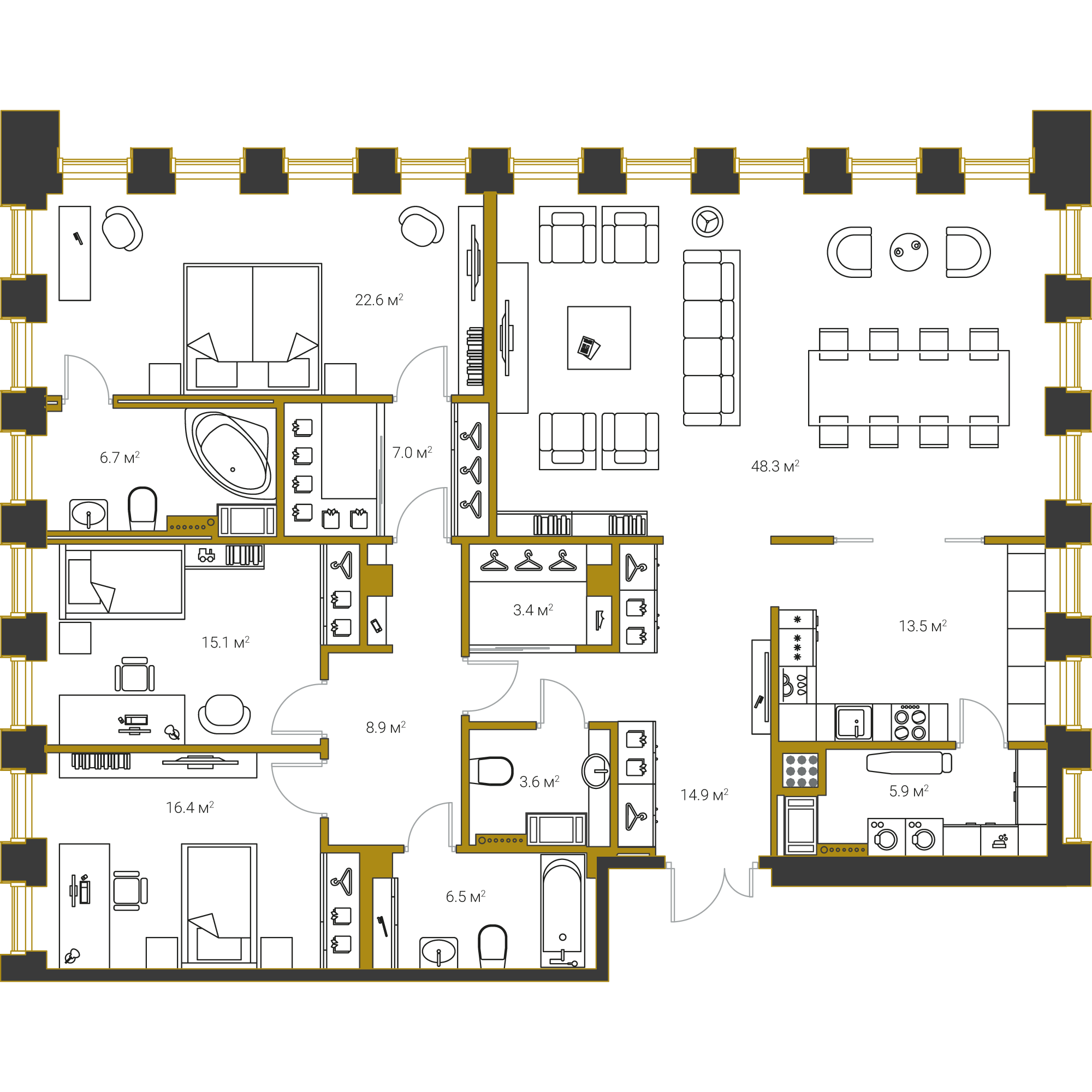 3-комнатная квартира  №80 в Институтский,16: 172.8 м², этаж 15 - купить в Санкт-Петербурге