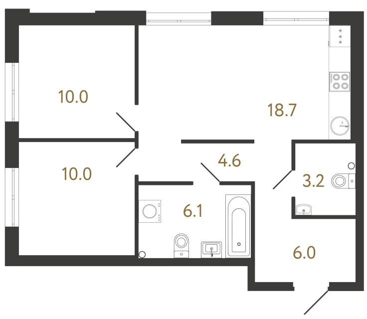 2-комнатная квартира  №360 в Струны I: 58.6 м², этаж 3 - купить в Санкт-Петербурге