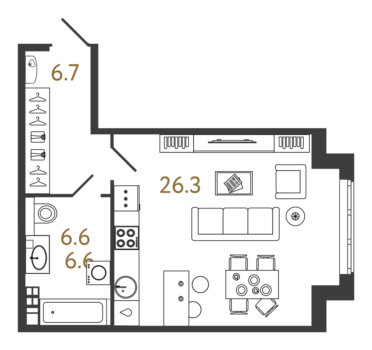 1-комнатная квартира  №67 в Миръ: 39.6 м², этаж 4 - купить в Санкт-Петербурге