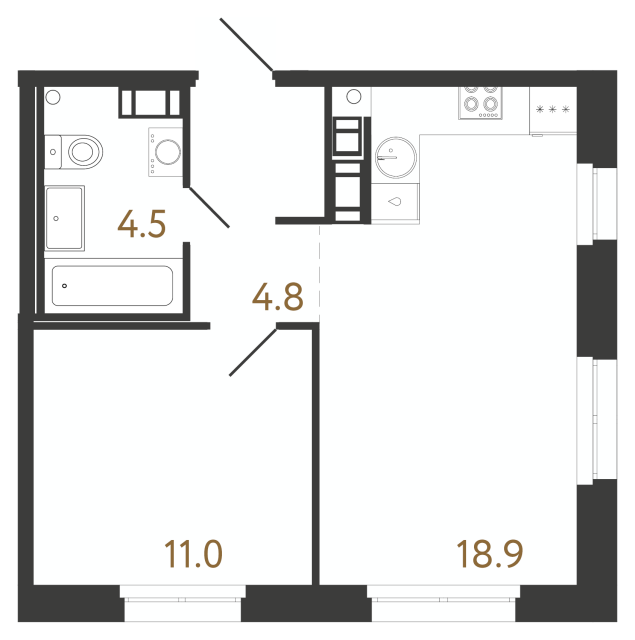 1-комнатная квартира  №74 в Куинджи: 39.2 м², этаж 11 - купить в Санкт-Петербурге