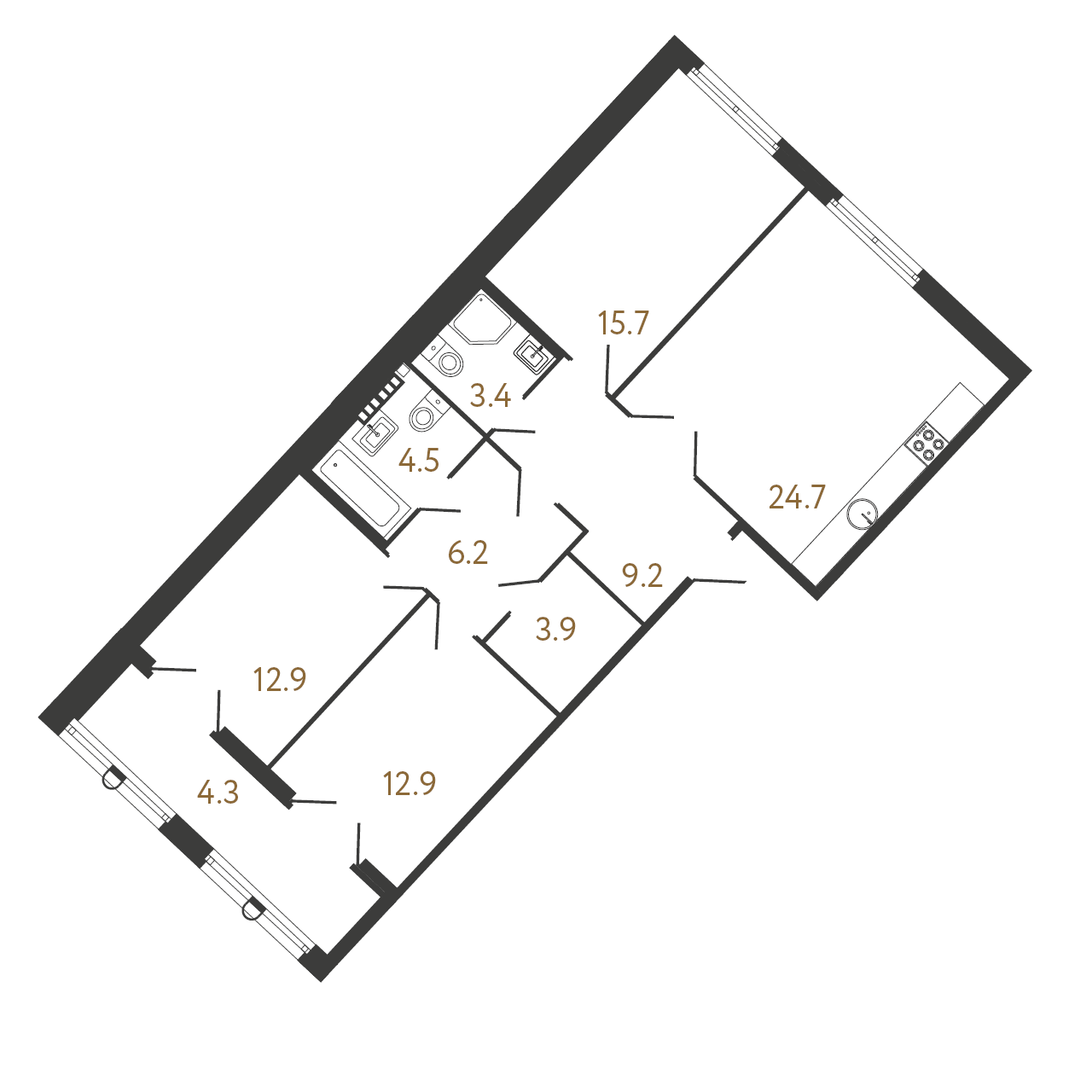 3-комнатная квартира  №175 в Миръ: 93.4 м², этаж 7 - купить в Санкт-Петербурге