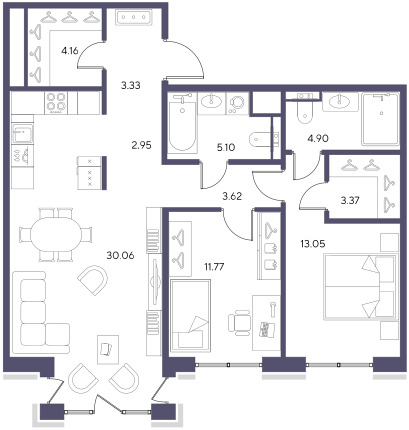 2-комнатная квартира  №119 в Большой, 67: 82.31 м², этаж 7 - купить в Санкт-Петербурге
