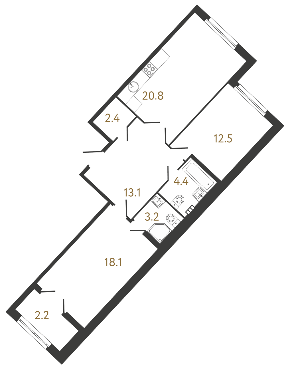 2-комнатная квартира  №192 в Миръ: 74.5 м², этаж 5 - купить в Санкт-Петербурге