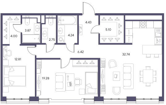 2-комнатная квартира  №83 в Большой, 67: 95.64 м², этаж 6 - купить в Санкт-Петербурге