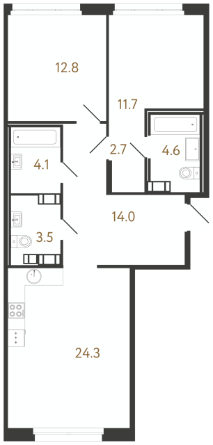 2-комнатная квартира  №54 в Куинджи: 77.7 м², этаж 9 - купить в Санкт-Петербурге