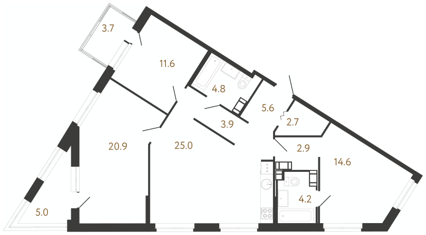 3-комнатная квартира  №222 в Neva Haus: 96.2 м², этаж 12 - купить в Санкт-Петербурге