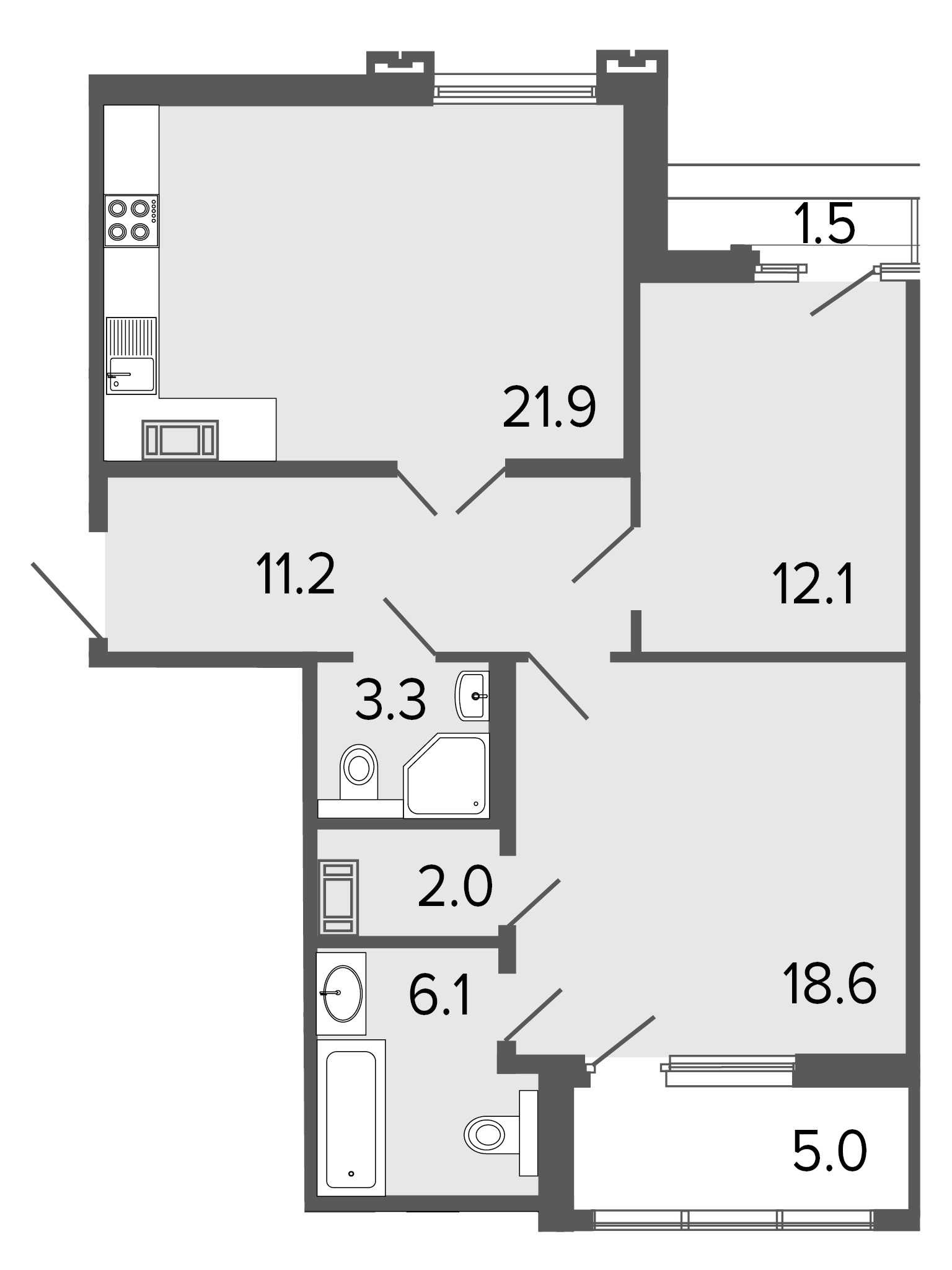 2-комнатная квартира  №73 в Созидатели: 75 м², этаж 7 - купить в Санкт-Петербурге