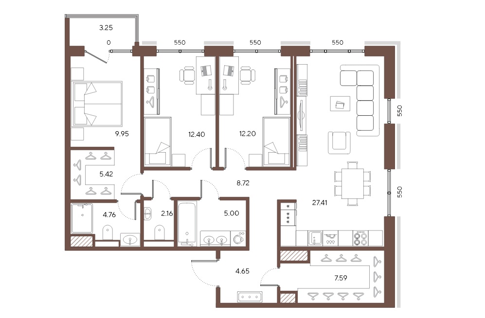3-комнатная квартира  №121 в Большой, 67: 100.26 м², этаж 8 - купить в Санкт-Петербурге