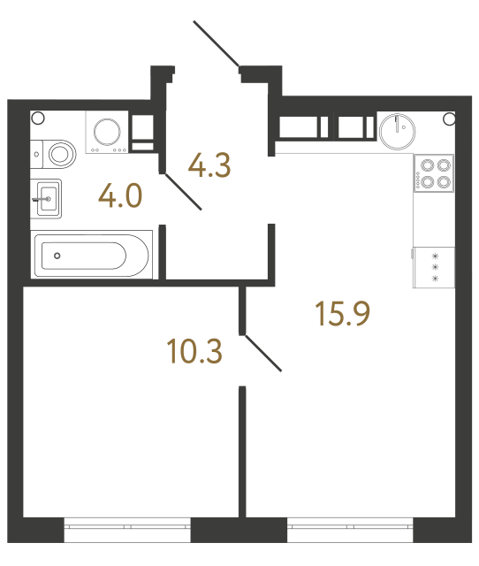1-комнатная квартира  №289 в Струны I: 34.5 м², этаж 4 - купить в Санкт-Петербурге