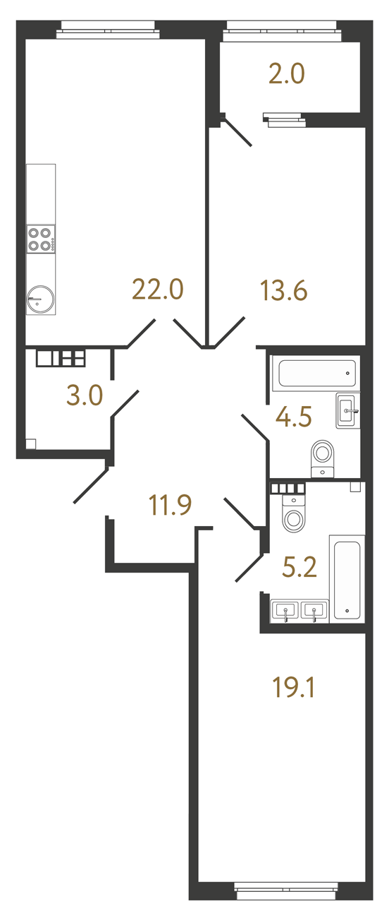 2-комнатная квартира  №155 в Миръ: 79.3 м², этаж 5 - купить в Санкт-Петербурге