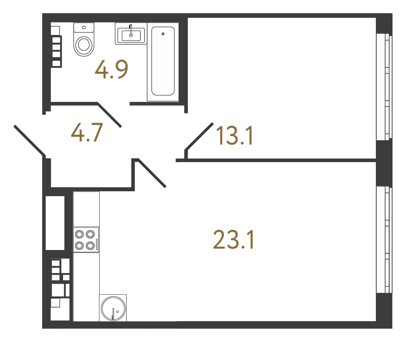 1-комнатная квартира  №72 в Миръ: 45.8 м², этаж 5 - купить в Санкт-Петербурге