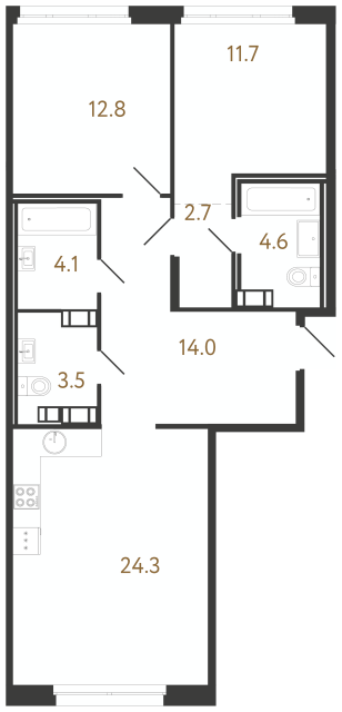 2-комнатная квартира  №46 в Куинджи: 77.7 м², этаж 8 - купить в Санкт-Петербурге