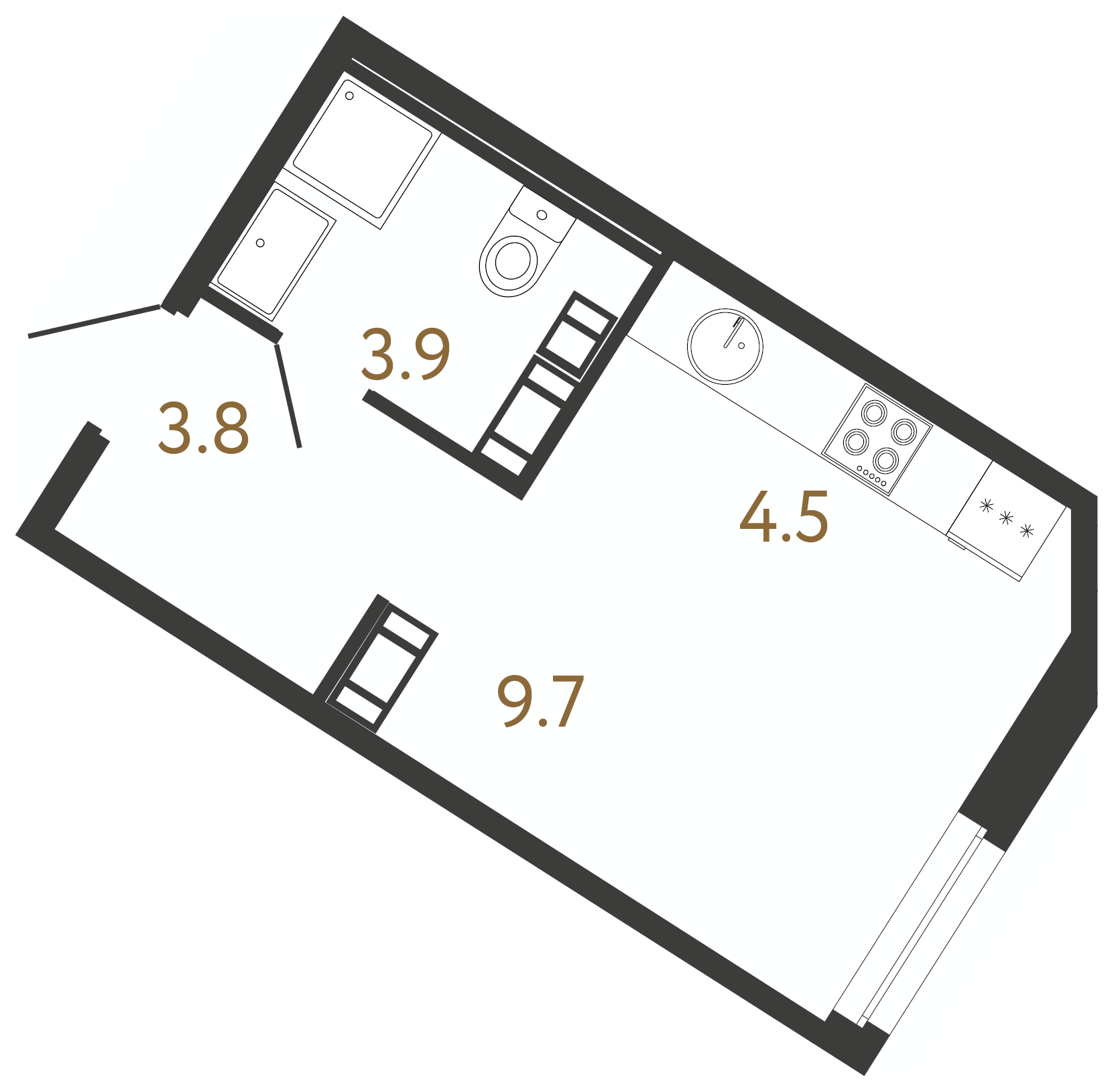 1-комнатная квартира  №129 в Куинджи: 21.9 м², этаж 3 - купить в Санкт-Петербурге