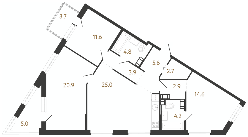 3-комнатная квартира  №182 в Куинджи: 96.2 м², этаж 8 - купить в Санкт-Петербурге