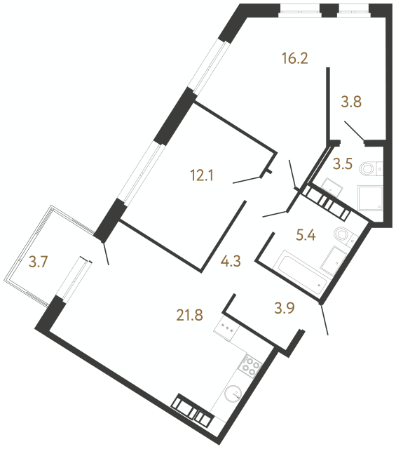 2-комнатная квартира  №213 в Куинджи: 71 м², этаж 12 - купить в Санкт-Петербурге