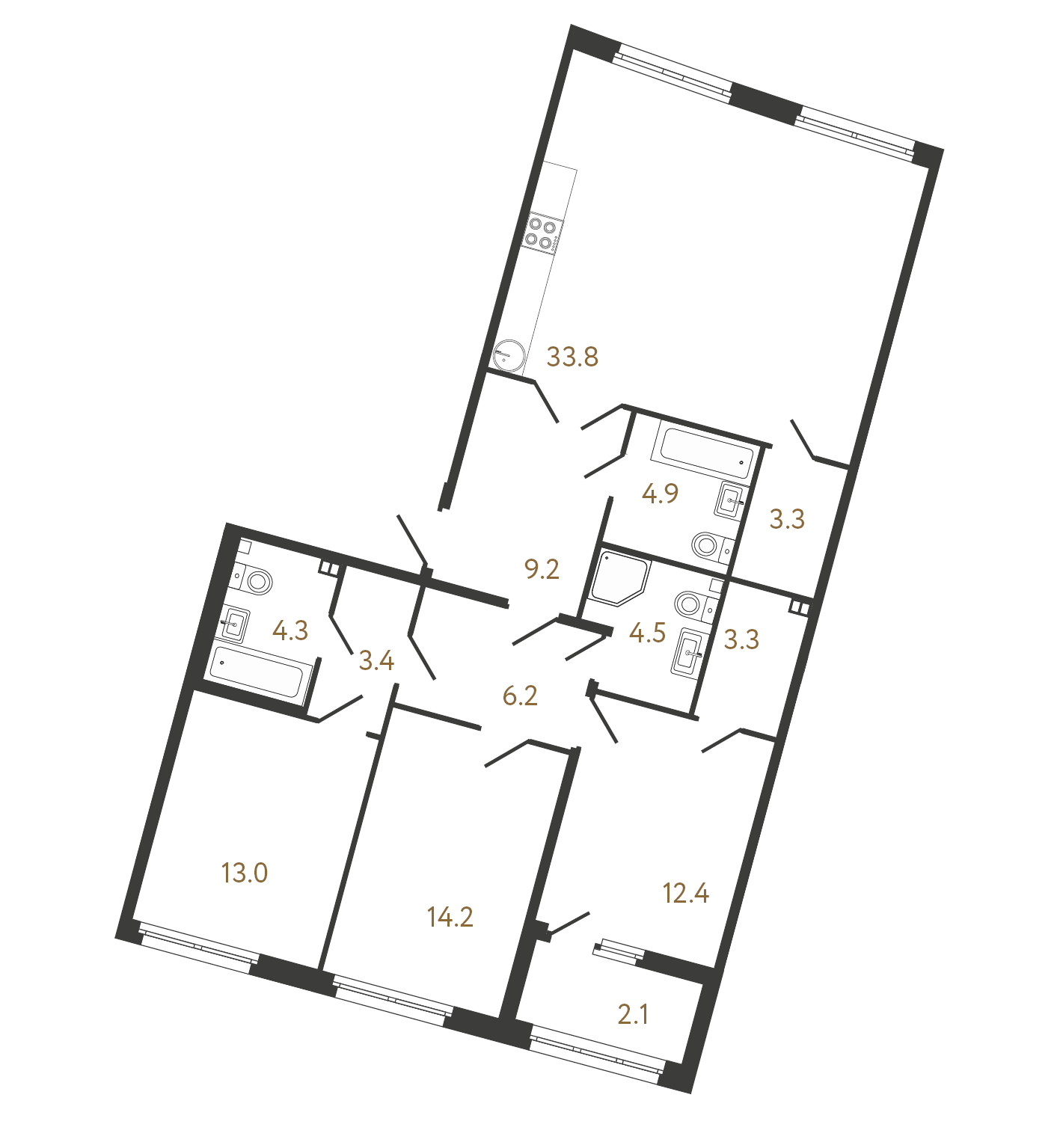3-комнатная квартира  №6 в Миръ: 112.3 м², этаж 3 - купить в Санкт-Петербурге