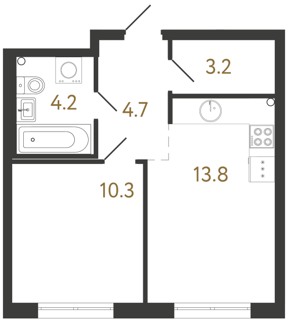 1-комнатная квартира  №353 в Струны I: 36.2 м², этаж 2 - купить в Санкт-Петербурге