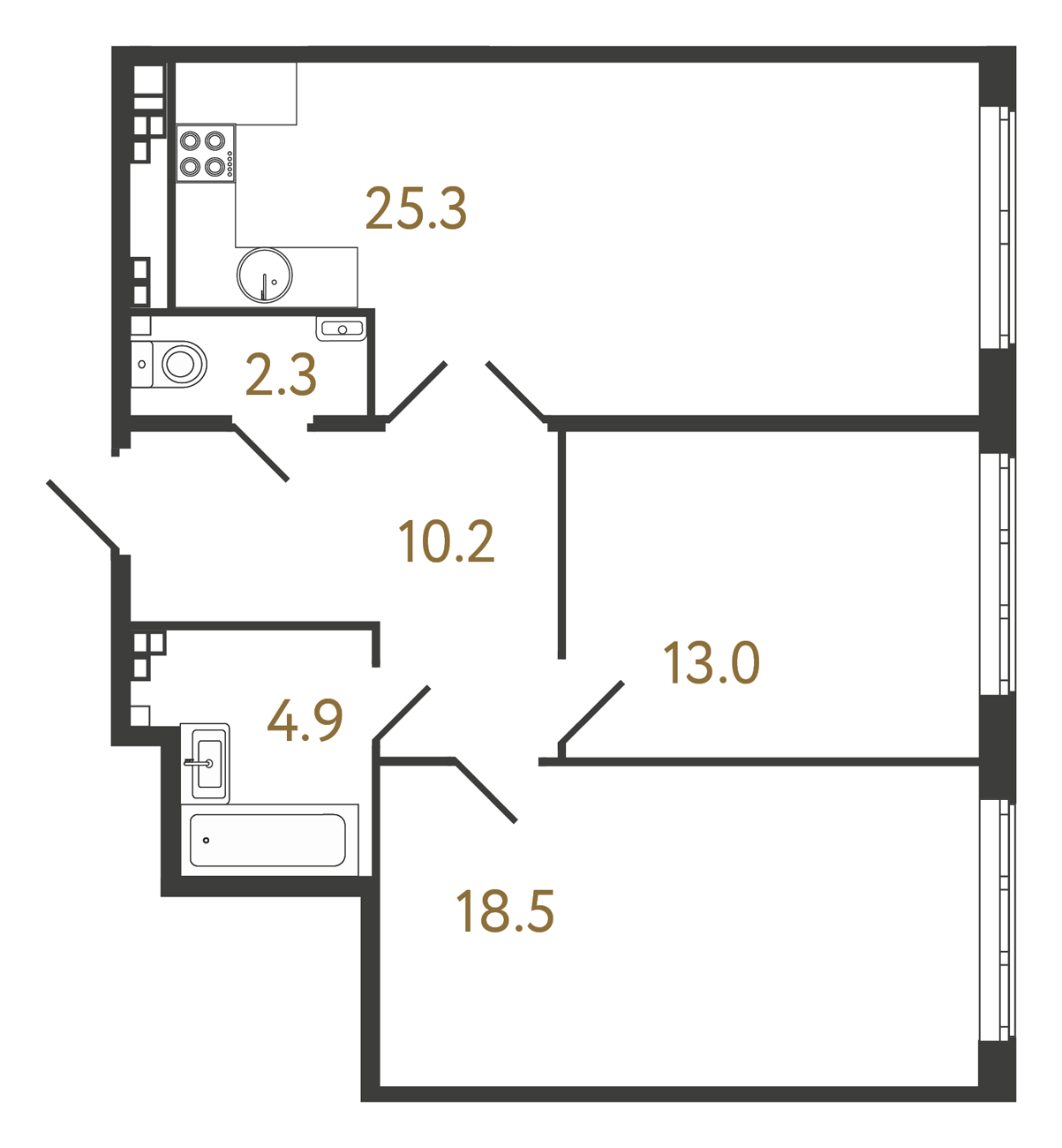 2-комнатная квартира  №102 в Миръ: 74.2 м², этаж 4 - купить в Санкт-Петербурге