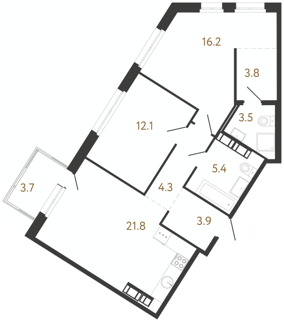 2-комнатная квартира  №203 в Куинджи: 71 м², этаж 11 - купить в Санкт-Петербурге