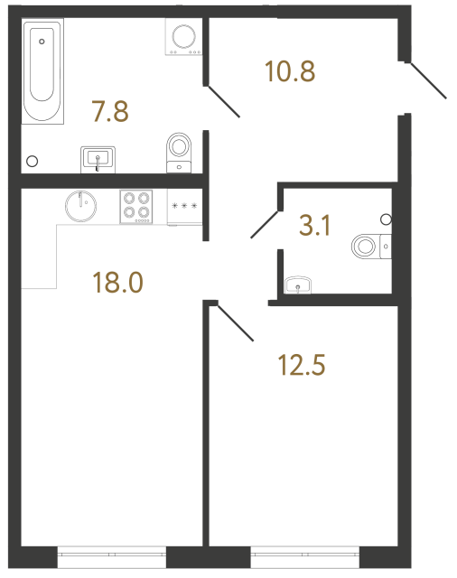 1-комнатная квартира  №225 в Струны I: 52.3 м², этаж 2 - купить в Санкт-Петербурге