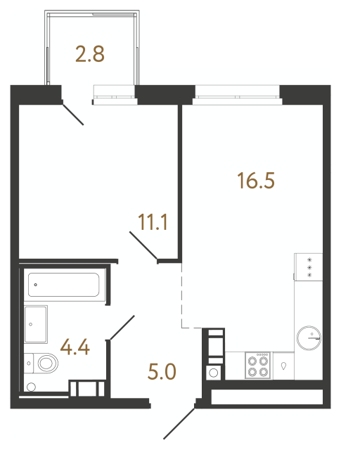 1-комнатная квартира  №343 в Куинджи: 37 м², этаж 14 - купить в Санкт-Петербурге