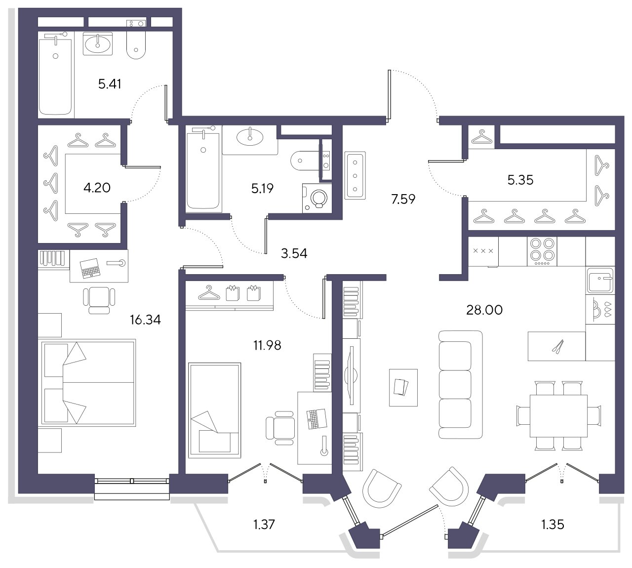 2-комнатная квартира  №23 в Большой, 67: 87.28 м², этаж 6 - купить в Санкт-Петербурге