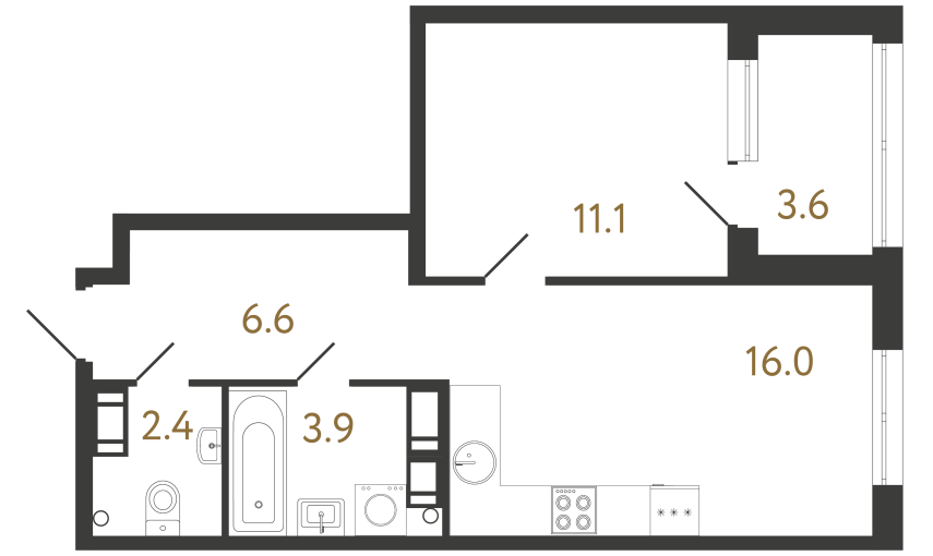 1-комнатная квартира  №97 в Струны I: 40 м², этаж 14 - купить в Санкт-Петербурге